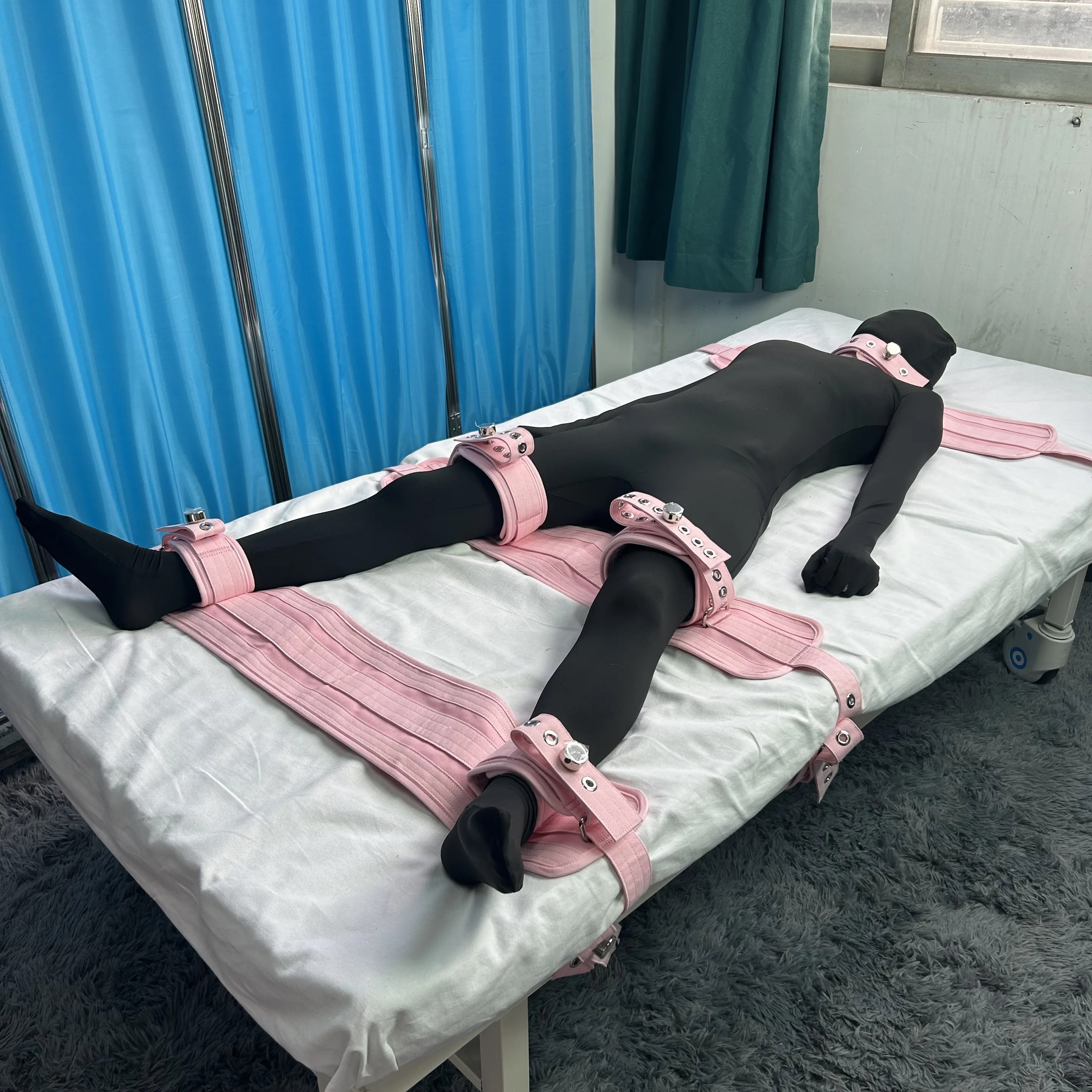 Picture 4: Professional 5-Point Medical Restraint Set for Agitated Patients | Head, Thigh, Ankle Locking Straps with Magnetic Locks Pink