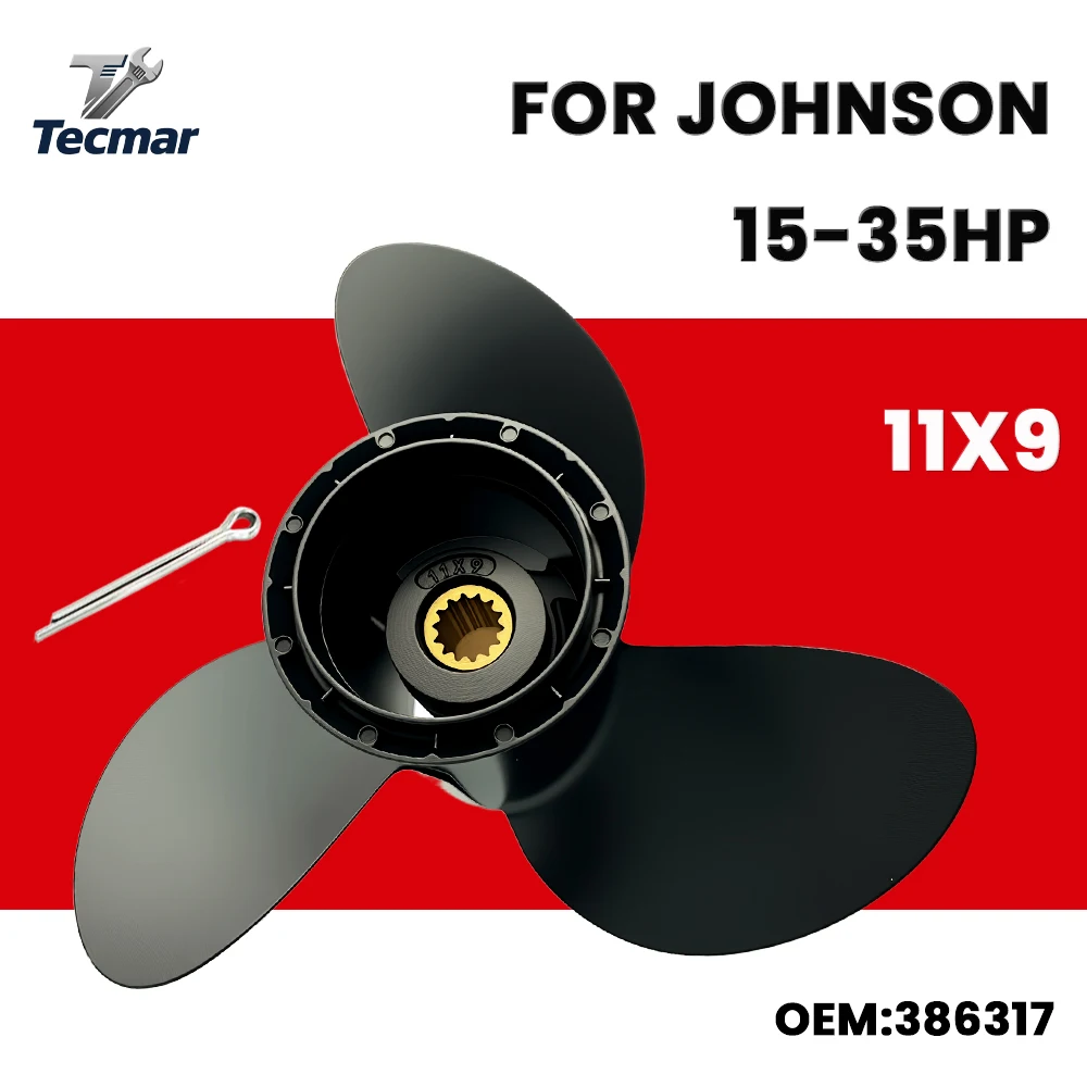 For Johnson Outboard Propeller Fit 15 20 25 30 35HP 11*9 Aluminum Alloy Screw 3 Blade 14 Spline Replace Part 386317