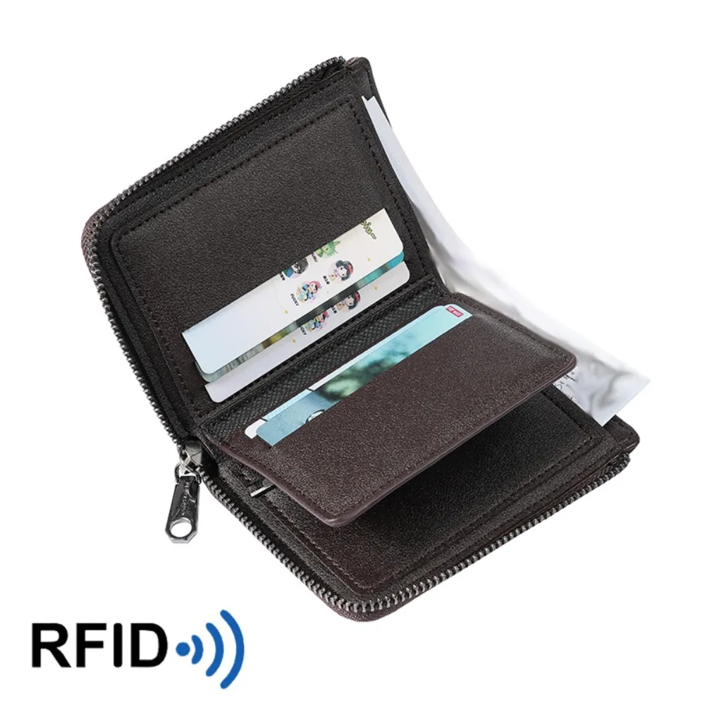 محفظة رجالية كلاسيكية عصرية قصيرة مضادة للسرقة وحامل بطاقة الائتمان RFID وسحاب للإغلاق بلون سادة محافظ ثنائية الطي للرجال يوميًا #2
