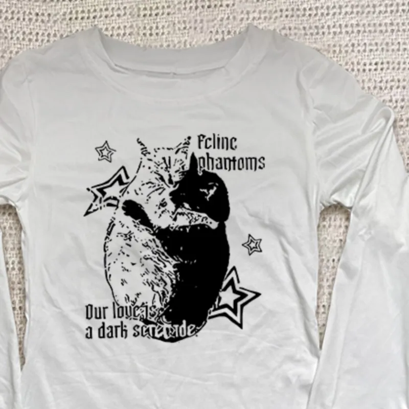 المرأة الهيب هوب 90s خمر الشرير تي شيرت الخريف الشارع الشهير مثير كم طويل القوطية سليم المحاصيل الأعلى الساخن فتاة عادية فام المحملة Y2k