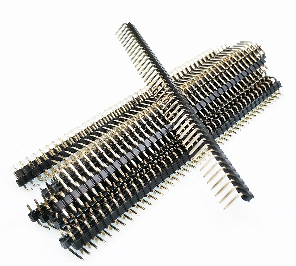 20 piezas de ángulo recto extendido, Pin Extra largo, 2,54mm, 1x40P, 90d, R1, R2, dorado opcional, fila única, PCB rompible, Conector de cabezal