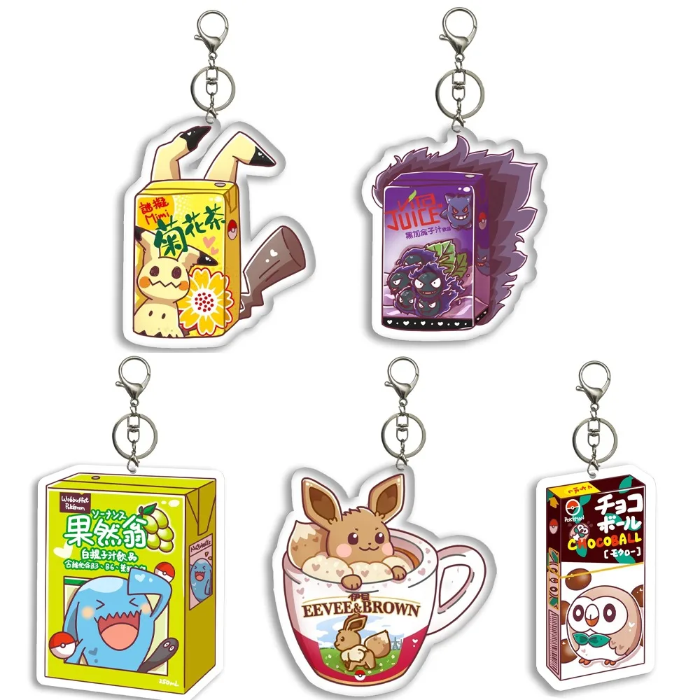 

DIY Pokemon Eevee Gengar Mimikyu Rowlet Wobbuffet Beverage Bottle Acrylic Keychain Anime Peripherals Holiday Gifts