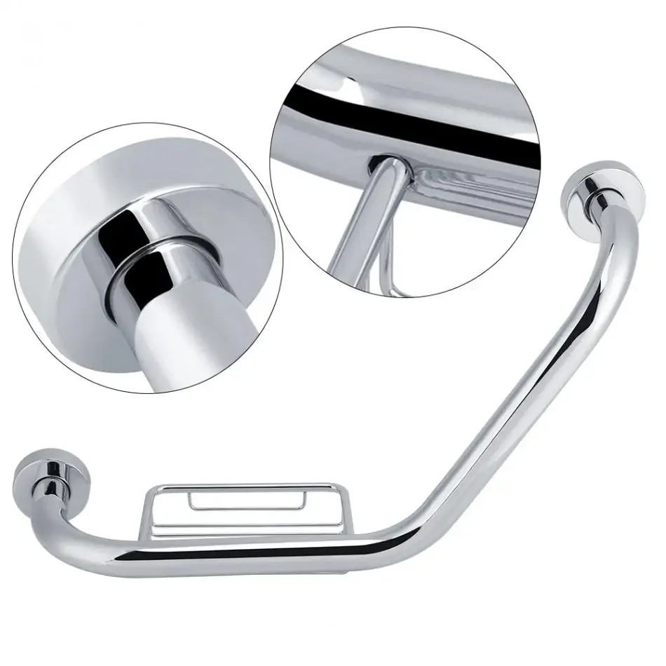 Stainless Steel Bathroom Grab Bar W/ Soap Holder Bathtub Arm Safety Handle Bath Shower Tub Anti Slip Handrail Grip for Elderly