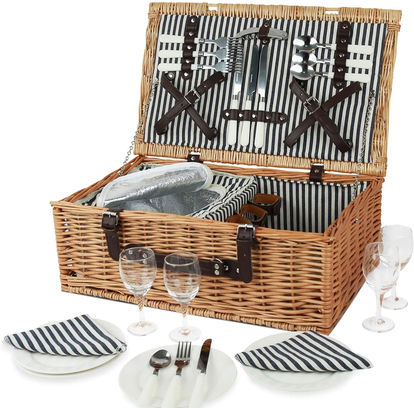 

Premium Handmade Natural Rattan Wicker Set Picnic Basket Pillow Mat Travel Useful Basket Set Camping Storage Food