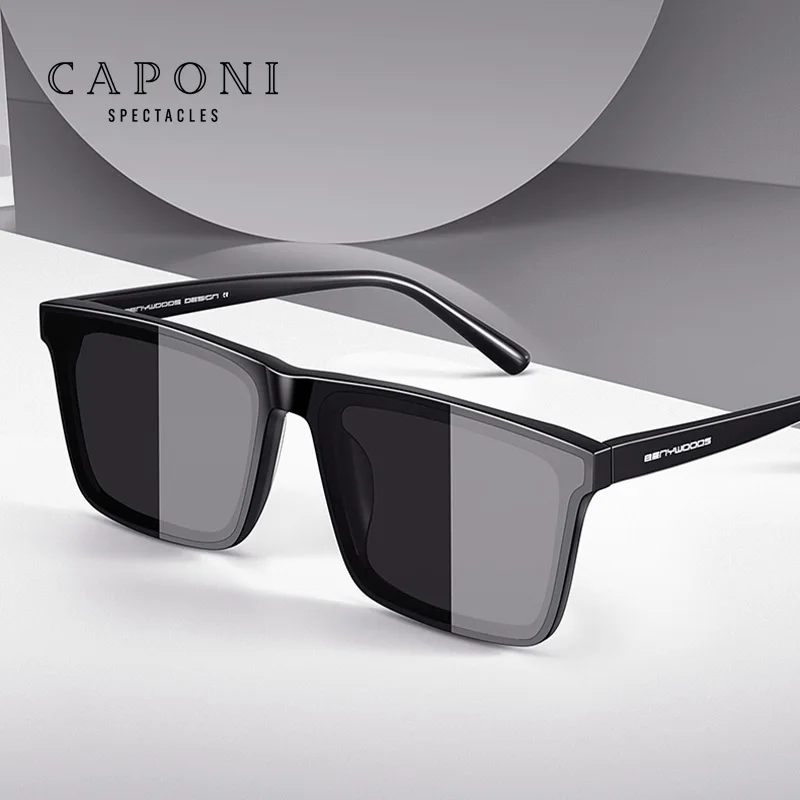 CAPONI Occhiali da sole da guida per esterni Occhiali da sole quadrati in acetato con montatura grande Occhiali polarizzati classici Occhiali da pesca da uomo CP7499