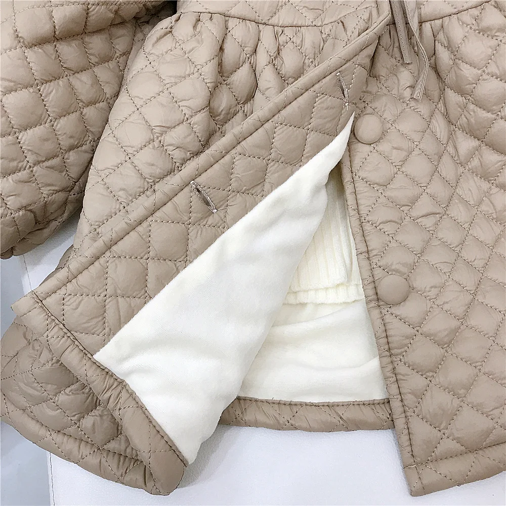 2023 Winter Children Clothing Girls Cotton Coat New Fashionable Winter Korean Style Velvet and Thick Solid Lace Quilted Coat