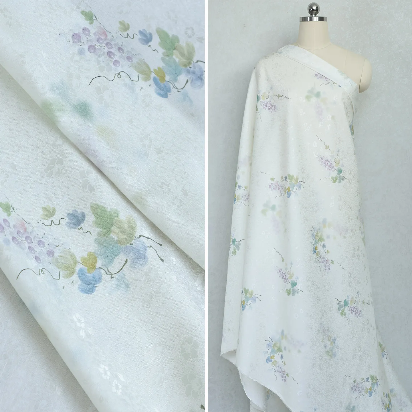High Quality Ink Grape Silk Jacquard Flower Radish Silkworm Silk Fabric Hanfu National Style Chinese Cheongsam Designer Cloth