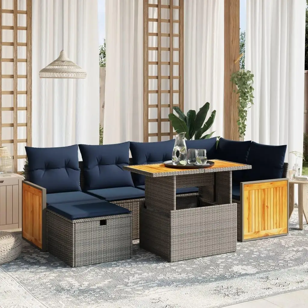 

7 Piece Gray Rattan Patio Sofa Set with Comfortable Cushions Outdoor Furniture Garden Lounge Seating