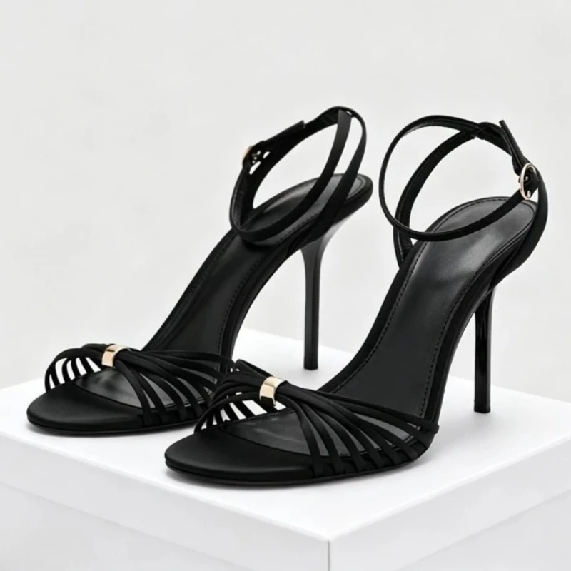 Luxury Thin Heels Sandals Women Summer Metal Buckle Details Elegant Banquet Party Shoes Sexy Designer Heels Chaussure Femme