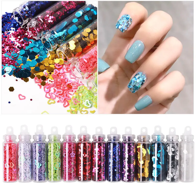 12 butelek na zestaw kolorowe paznokcie brokat w proszku Ultra cienka paznokci cekiny 3d akrylowe płatki do DIY paznokci projekt Manicure dekoracje