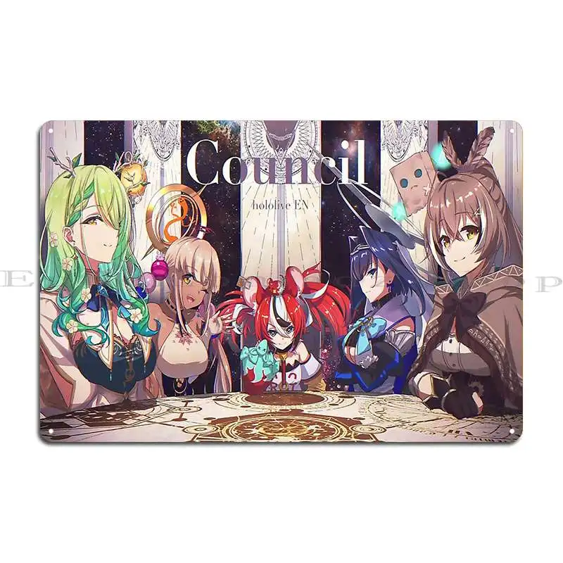 Hololive En 2nd Gen The Council Metal Plaque Decoration Design Cinema Pub Garage Tin Sign Poster