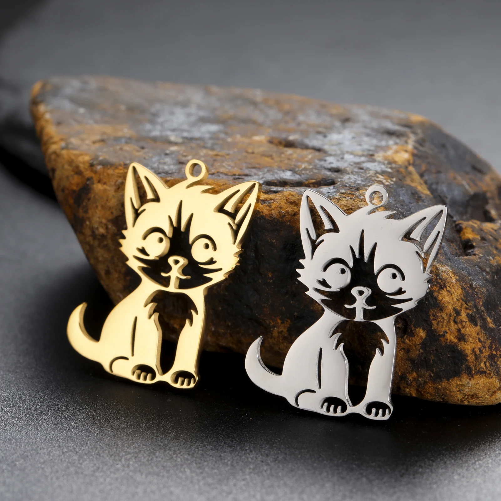 COOLTIME 5 Stück/Beutel süße Katze Edelstahl Anhänger Tier Haustier Charms für Schmuckherstellung Halskette Armbänder DIY Zubehör – Detail 12