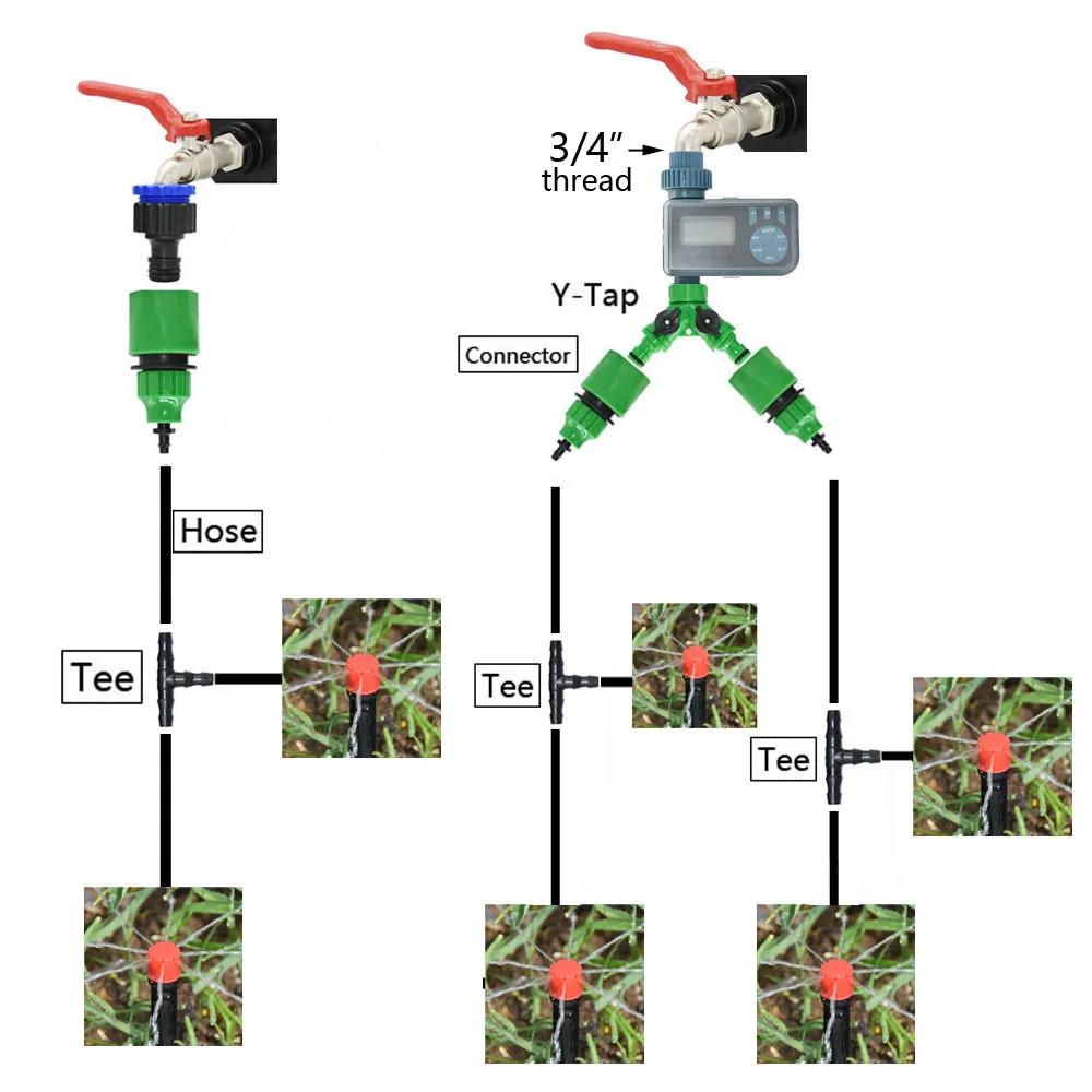 5-50M Automatic Garden Watering System DIY Timer Water Drip Irrigation System Plant Watering Kit Red Drippers Set