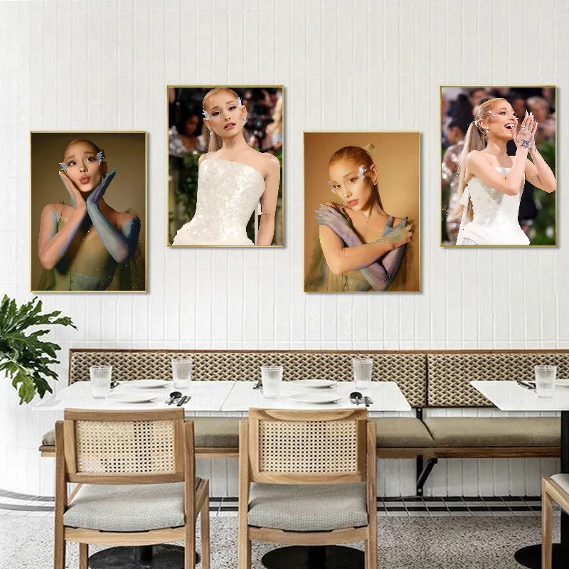 Hot Singer Ariana Grande Poster Self-adhesive Art Waterproof Paper Sticker Coffee House Bar Room Wall Decor