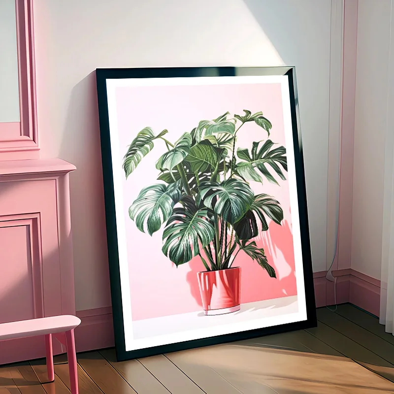 ميامي مستوحاة النبات المشارك Monstera السرخس المرجان والنباتات الخضراء صورة قماش اللوحة الوردي جدار الفن غرفة المعيشة ديكور المنزل