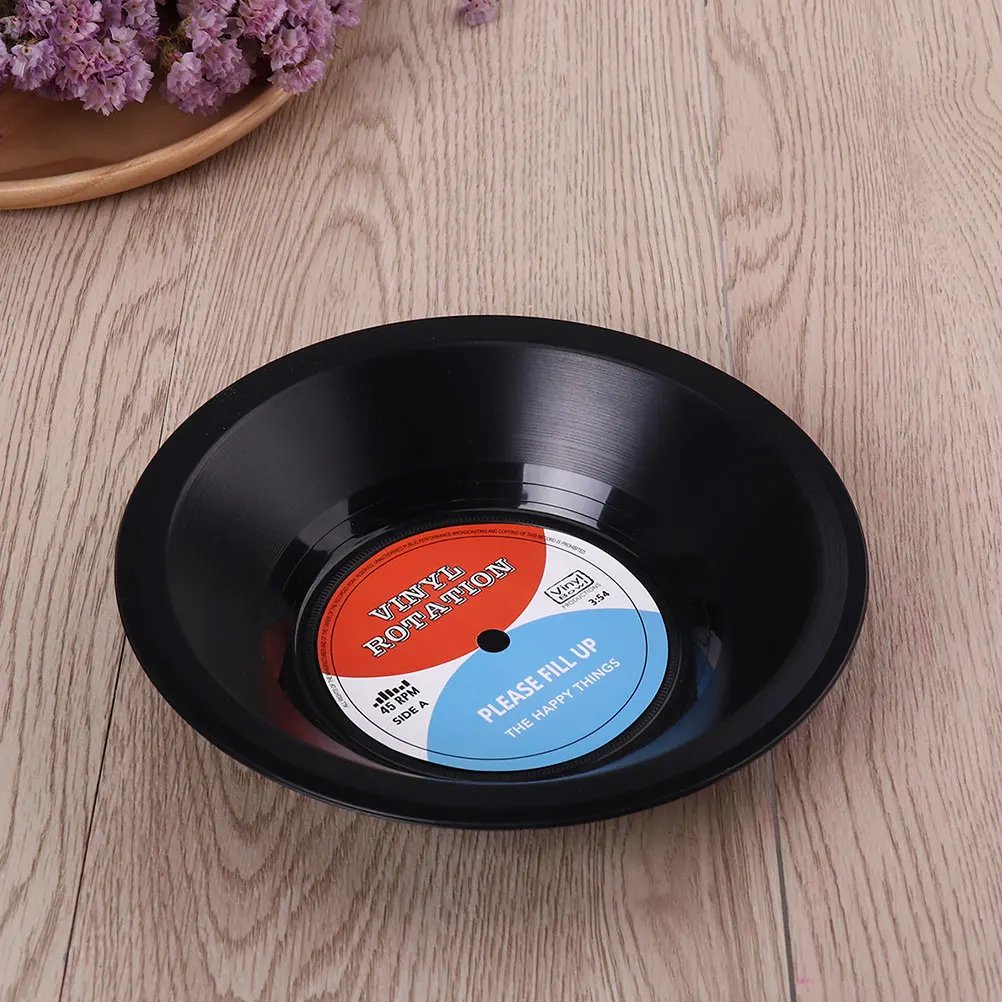 

2pcs Retro Record Bowl for Fruits Snacks Candies Durable Easy Clean Vinyl Design Charcuterie Kid Popcorn Reusable