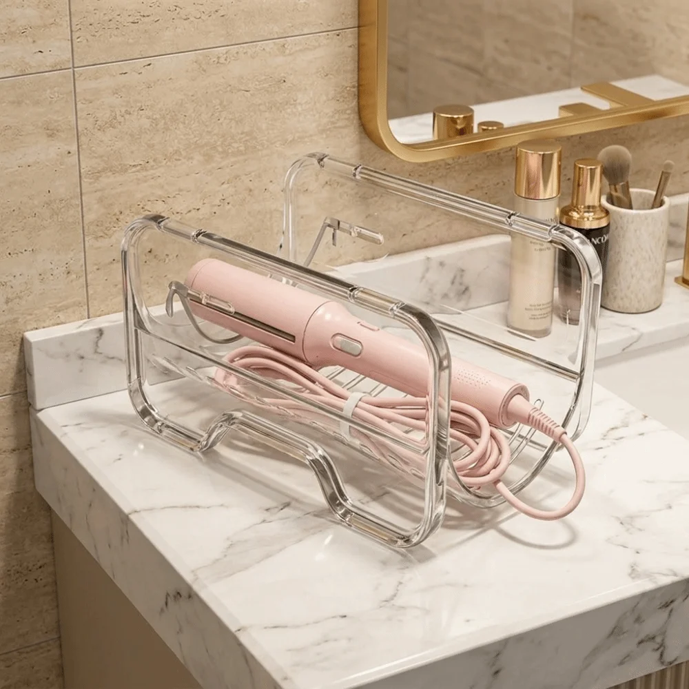 Stackable Curling Iron Storage Rack Plastic Space-saving Bathroom Storage Box Transparent Thickened Bottle Storage Holder