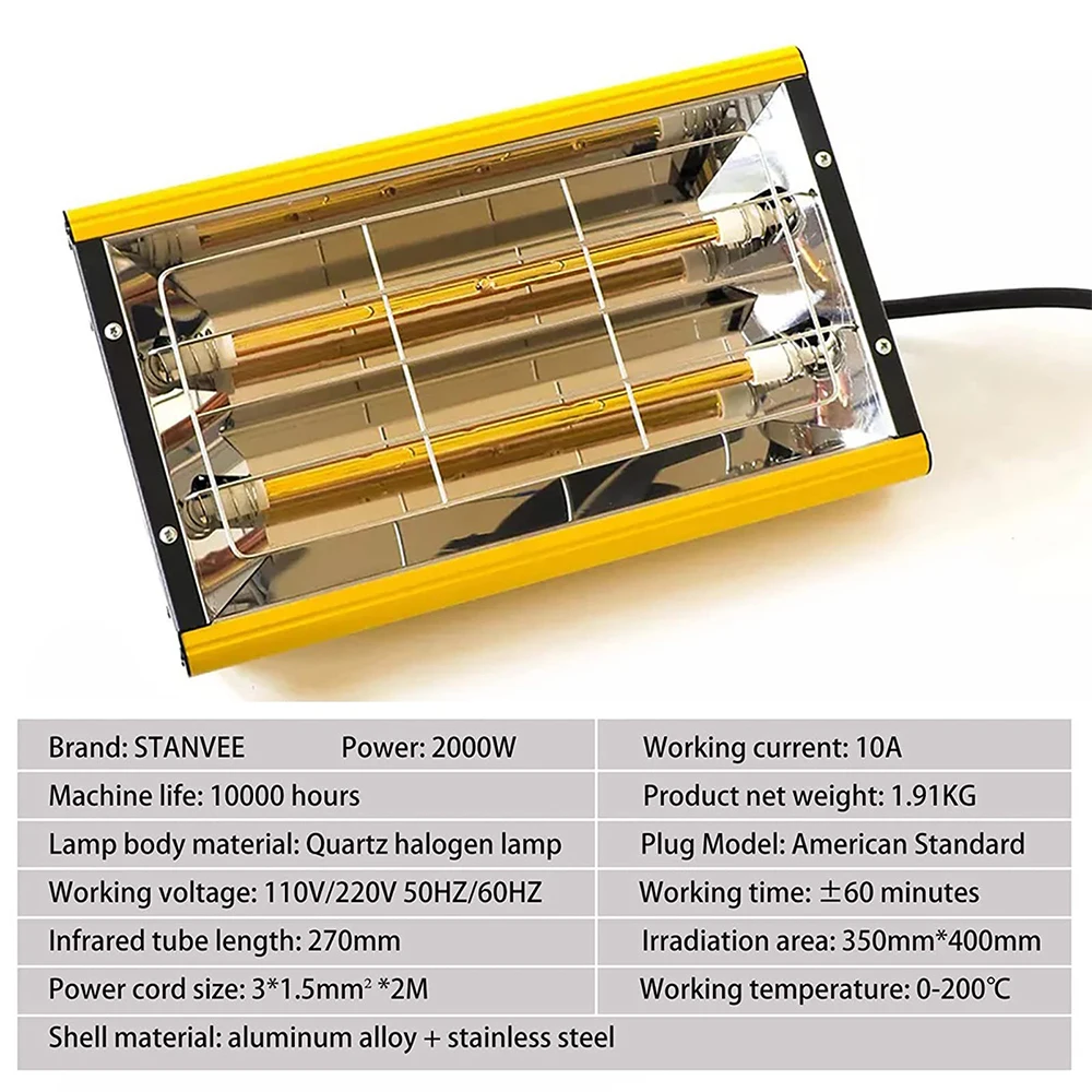 Motorsi 2000 واط جسم السيارة إصلاح مجفف الطلاء سخان الطلاء الأشعة تحت الحمراء الطلاء علاج مصباح يده الأشعة تحت الحمراء الطلاء الخبز علاج مصباح