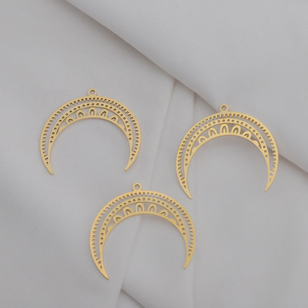 4pcs/lot Brass Hollow Moon Crescent Mandala Charm Connector For DIY Earrings Necklace Jewelry Making Supplies