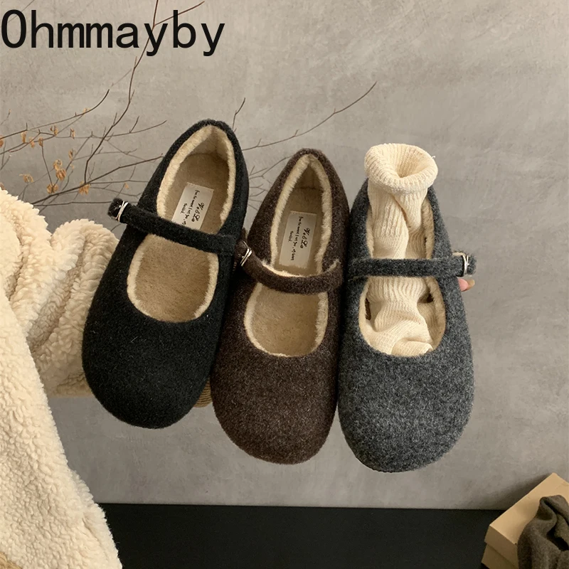 Autumn Winter Outdoor Warm Women Mary Jane Shoes Fashion Shallow Flats Shoes Concise Soft Sole Cotton Shoes