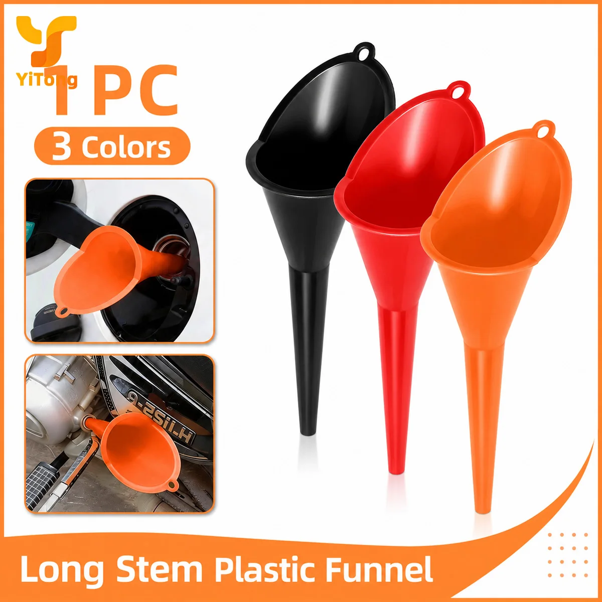 Yitong 1PC Long Stem Plastic Funnel Portable Oil Transfer Funnel For Car Motorcycle Engine Fuel Coolant Liquid Filling Hand Tool