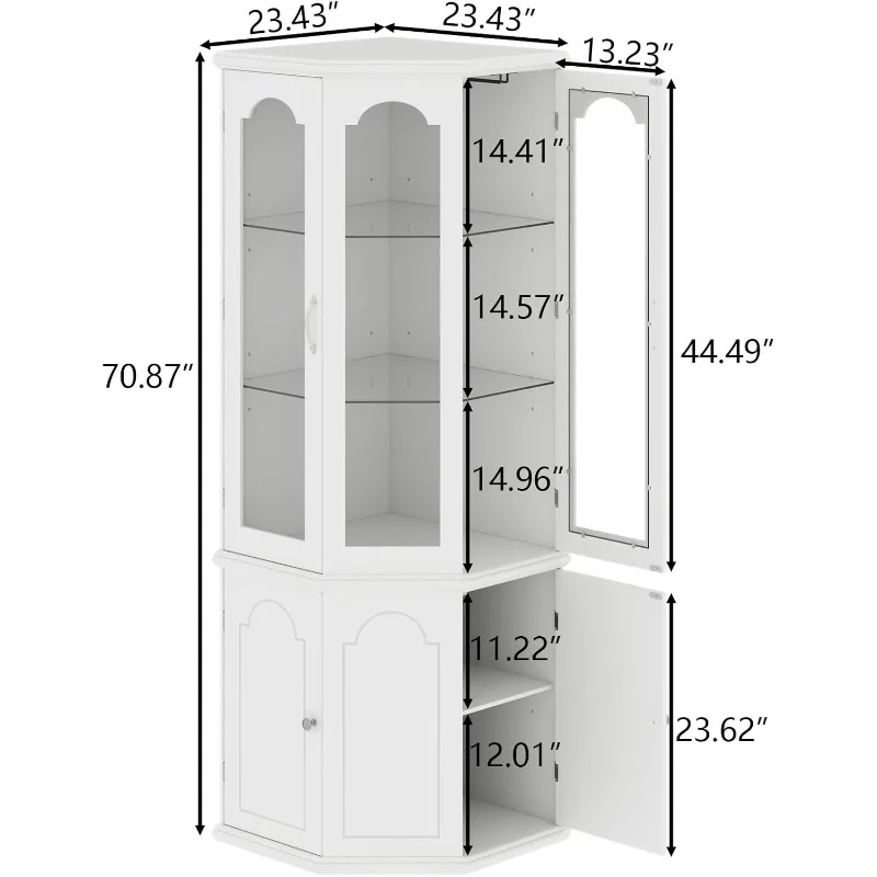 Tall Modern Wine Cabinet with Tempered Glass Door & Adjustable Shelves, Home Bar Liquor Storage Cabinet with Glass Rack