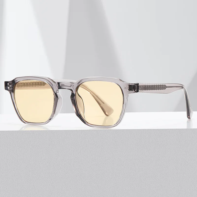 

2025 New Fashion Square Frame Sunglasses Plate Temple Trendy Plain Lens Anti-Blue Light Flat Mirror UV400 Protection Glasses