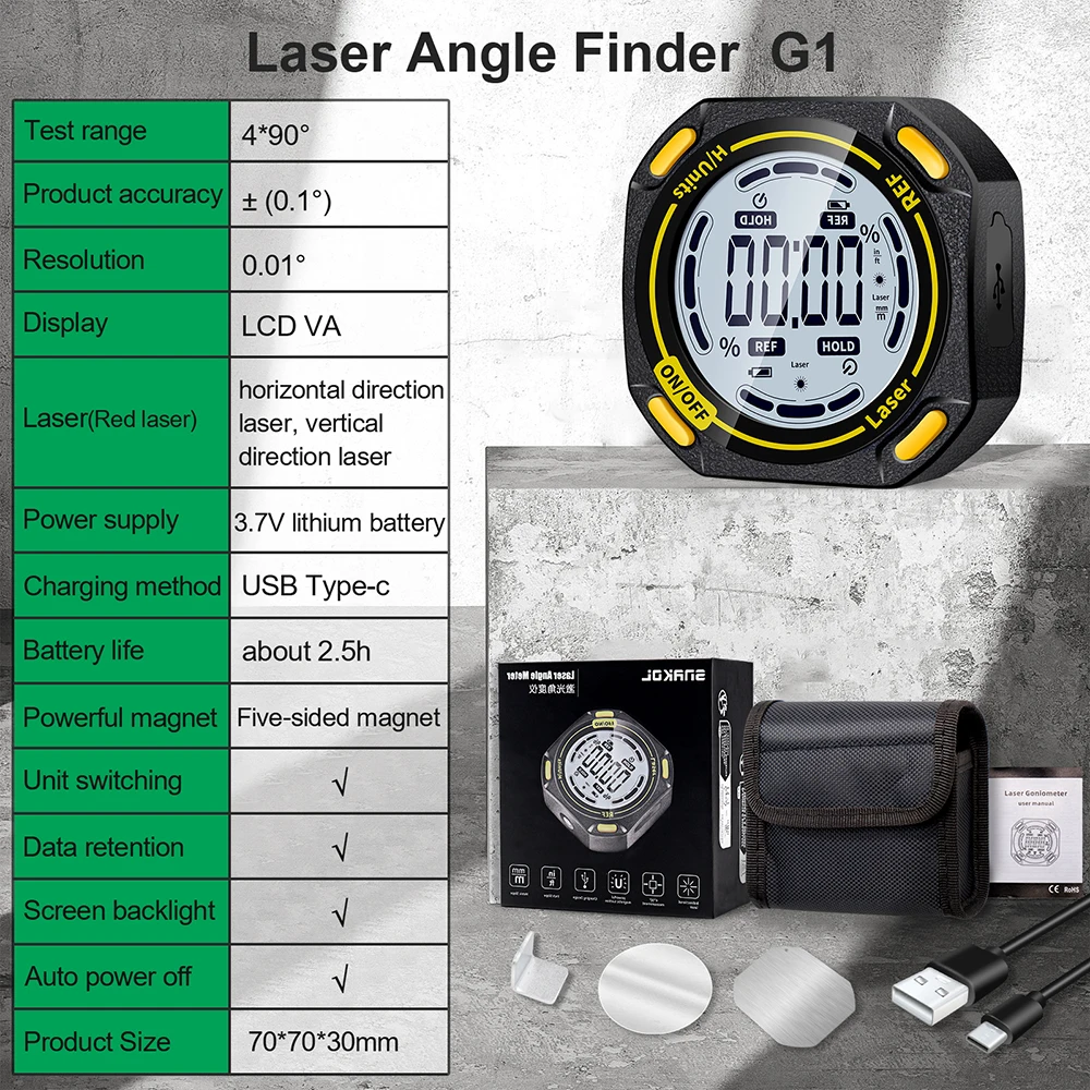 G1 Digital Protractor Angle Measure Inclinometer Laser Level Box Type-C Charging Angle Guage Finder meter for woodworking