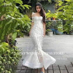 XPAY Sweetheart Korea Mermaid Wedding Dresses Spaghetti Straps 3D Lace Tassel Bridal Gown Photos Shoot Corset Ruched Bride Dress