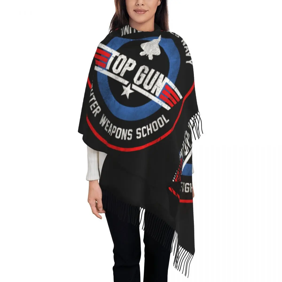 Luxury Top Gun Fighter Weapons Tassel Scarf Women Winter Warm Shawls Wraps Female Maverick Scarves