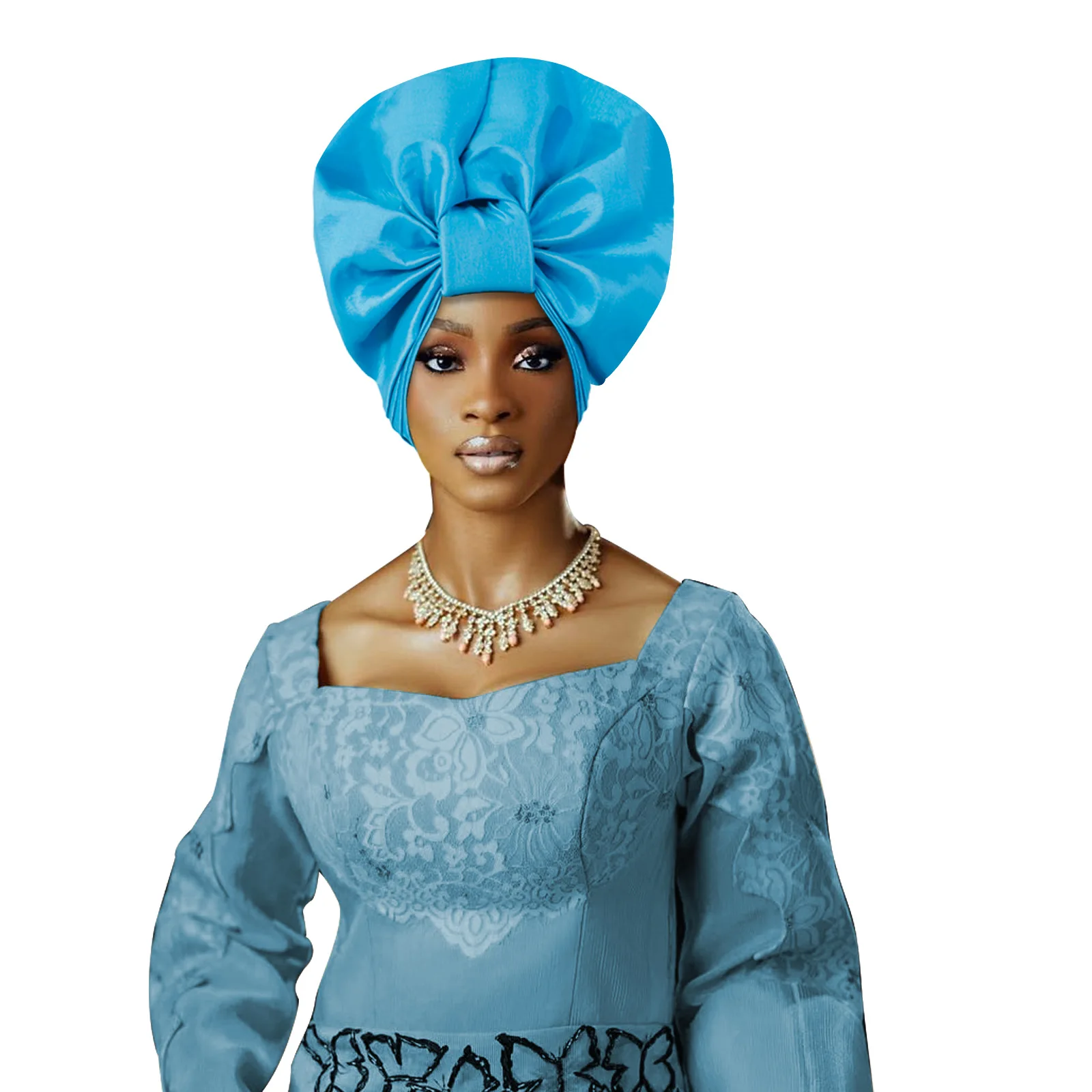 

New Nigerian Wedding Hat Muslim Headscarf African Auto Gele Headtie Aso Oke Head Wrap Bonnet Hijab Turban Already Made Headgear