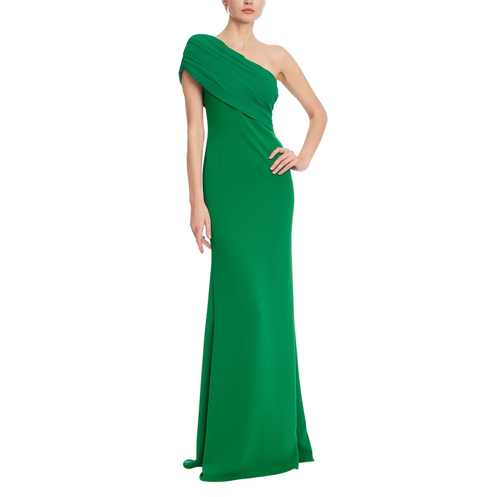 

Elegant Evening Dress One Shoulder Pleated Sleeveless Mermaid Evening Gowns for Women Trumpet Simple Wedding Guest Dresses Green