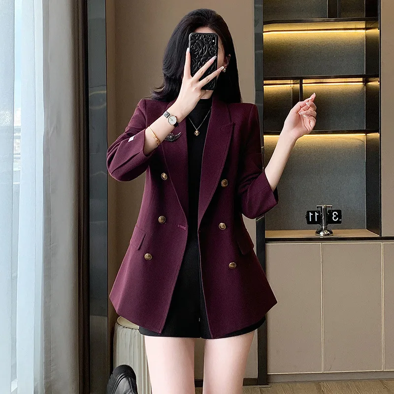 High-End Elegant Double-Breasted Blazer for Women, Autumn New Fashion Simple and Professional Goddess Style Commuter Small Blaze