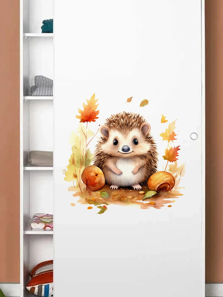 T396# Cute Hedgehog Hippo Fox Rabbit Lion Animal Wall Sticker Kids Room Background Home Decoration Mural  Decal