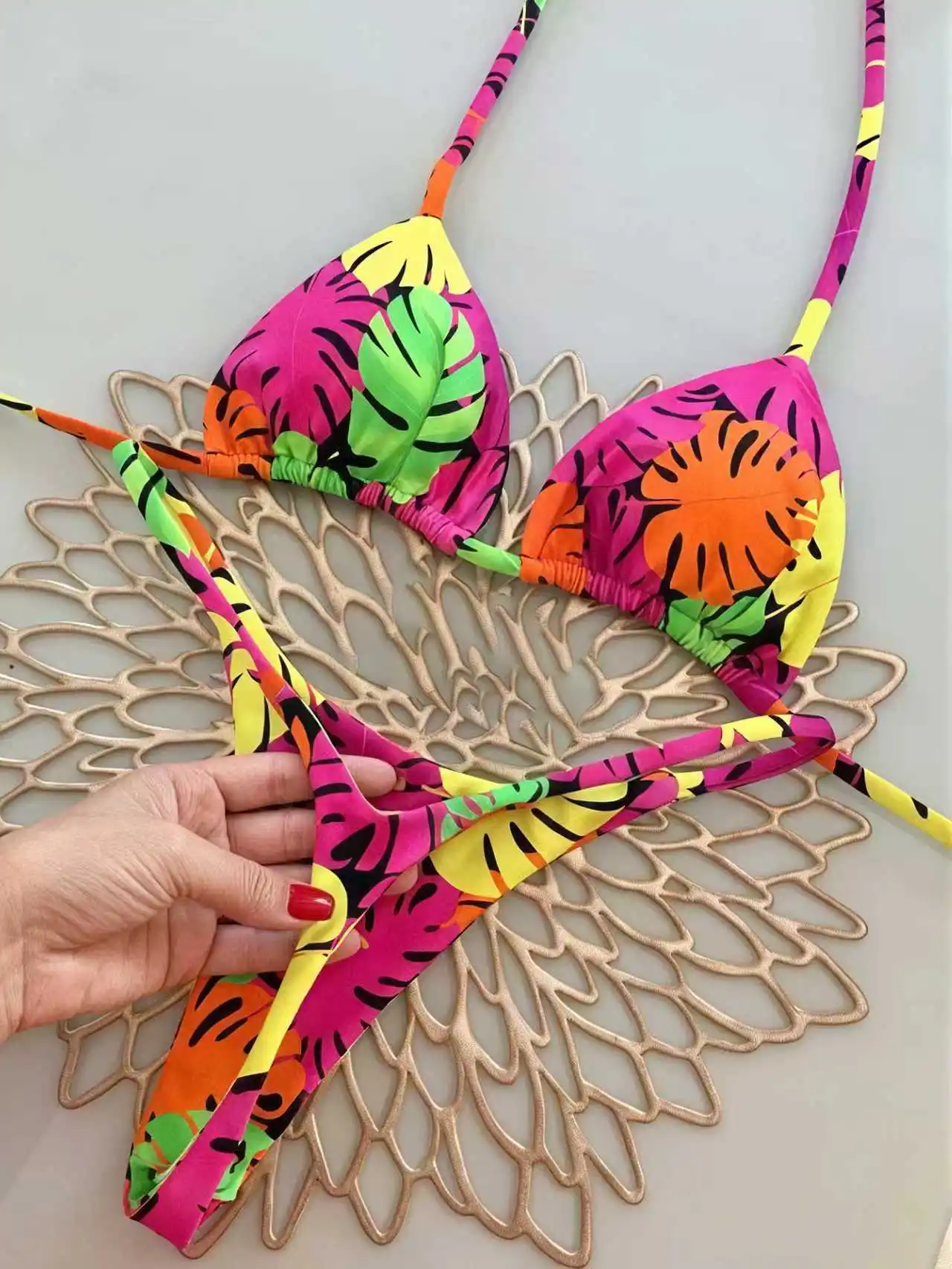 

Thong Bikinis 2026 Trikini Solid Padded Swimsuit Women Sexy Brazilian Swimwear Female Bathers Bathing Swimming Swim Suit