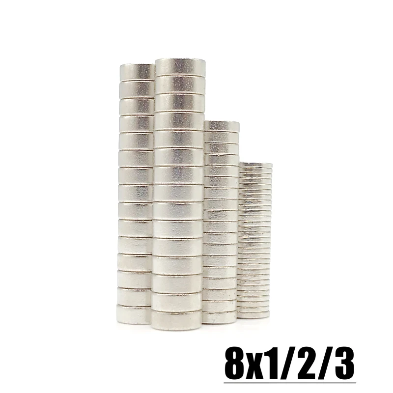 10/20/50/100Pcs 8x1 8x2 8x3mm Dia 8 Disc Round Strong N35 Neodymium Magnetic Steel Small 8*1 8*2 8*3 mm Magnet Imanes