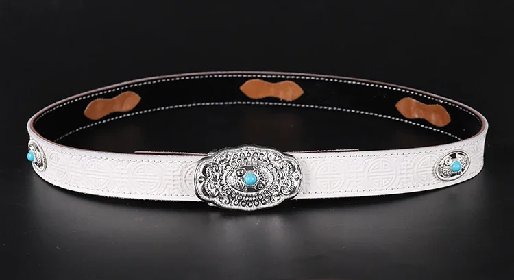 Mongolian Belt Women's Mongolia Element Waist Band Pure Cowhide Embossed Jeans Belt Personality Retro Waistband Girdle