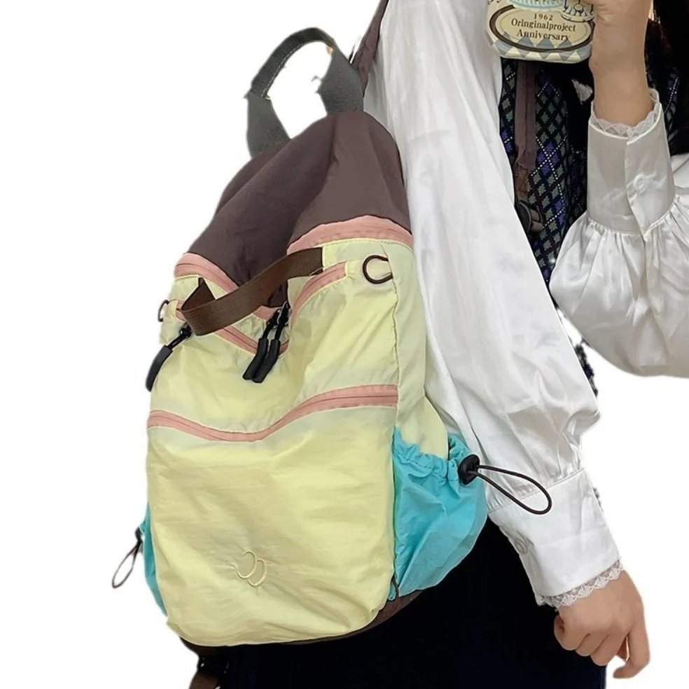 Thin Summer Shoulder Bag Korean Style Large Capacity Color Matching Backpack Storage Bag Travel Bag Teenagers Shoulder Bag