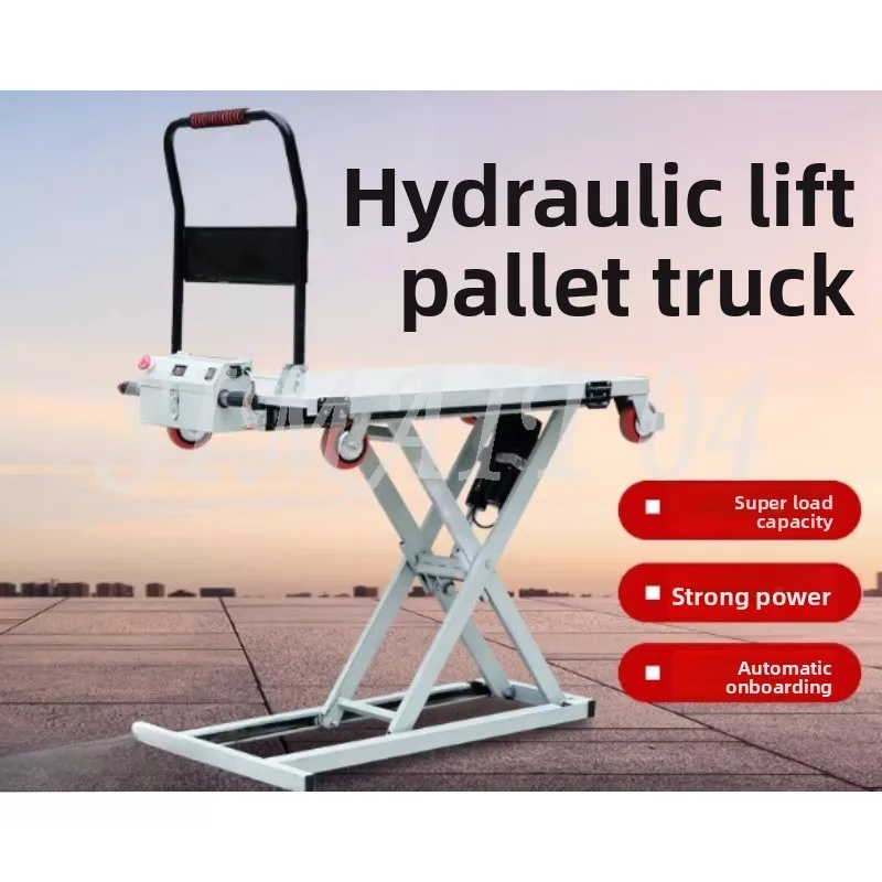 Trolley Electric Hydraulic Lift, Portable, on-board Handling, Scissor Fork Mobile Flatbed Truck