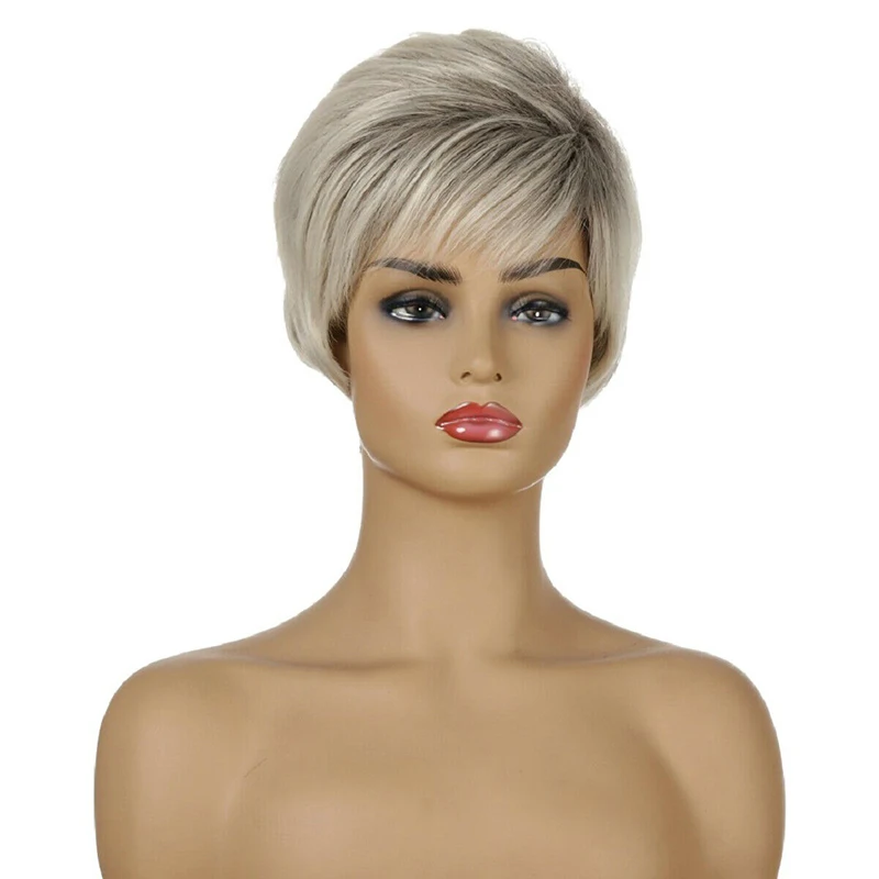 Women Short Cut BOB Wig Slightly Wave Hair Ombre Boy Synthetic Wigs