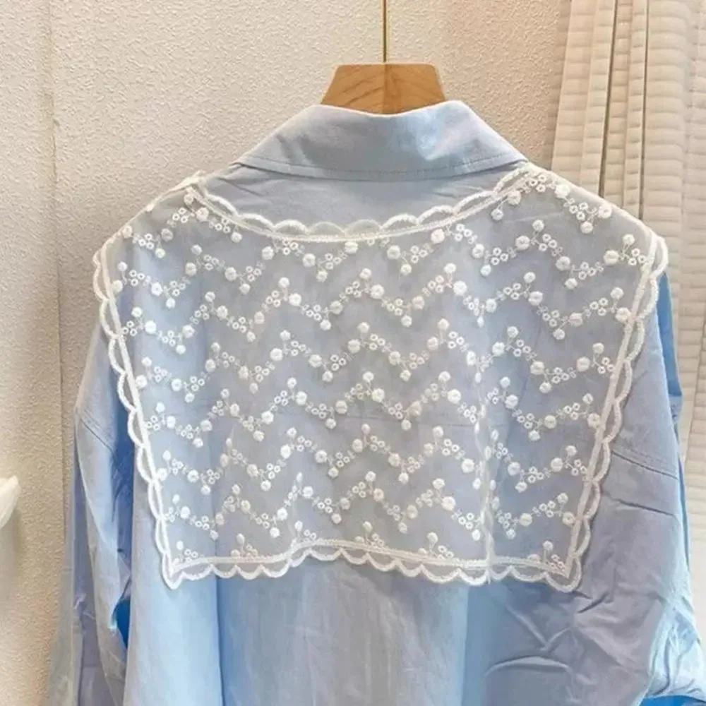 Elegant Hollow Out Lace Shawl Scarf Floral Embroidery Breathable Detachable Collar White Lace Fake Collar Women