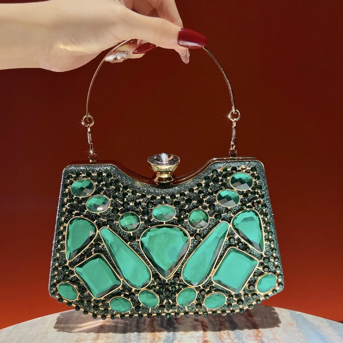 New glass rhinestone clutch bag exquisite dinner bag French diamond-encrusted handbag high-end light luxury chain women's bag