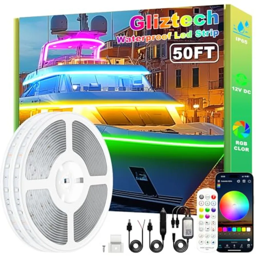 

Led Boat Lights 50Feet, Marine Pontoon Led Lights with App, 12V RGB Waterproof Boat Interior Strip Light for Pontoon, RV, Kayak