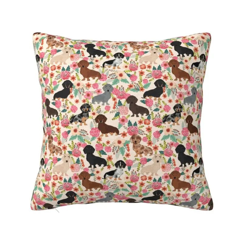 Dachshund Floral Dog Cushion Cover 66x66 cm Polyester Velvet Throw Pillow Case For Sofa Car Seat Decoration Bedding Pillowslip