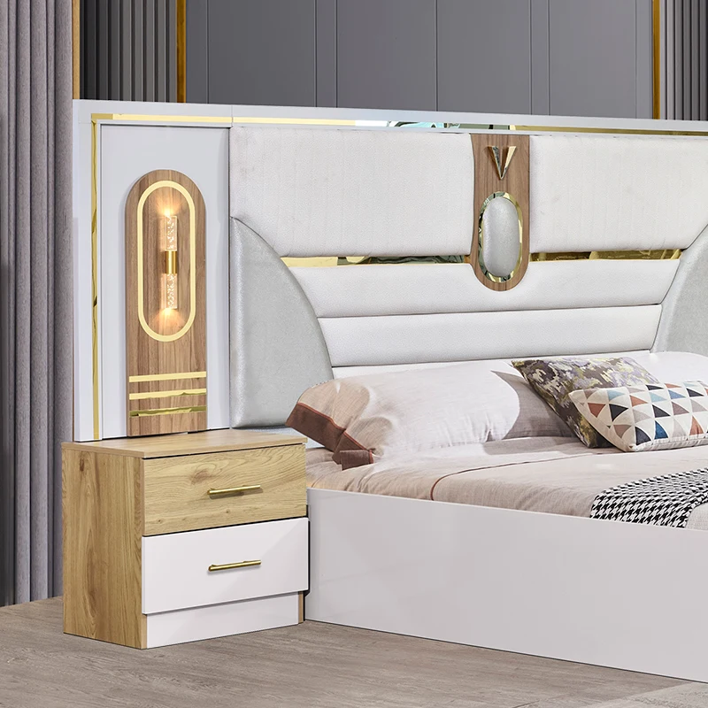 Modernes Luxuriöses Günstiges MDF Komplettes Schlafzimmer-Möbelset Holz Hauptschlafzimmer Doppelbett aus Holz und Leder in Kingsize