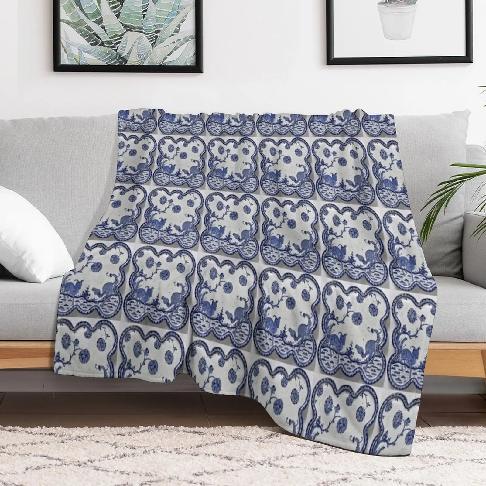 

Blue Tilework Throw Blanket Soft Beds Weighted Kid'S Soft Blankets