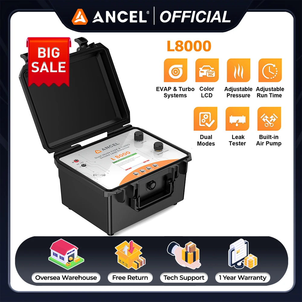 

ANCEL L8000 Automotive Smoke Machine Dual Mode Diagnostic Leak Tester Built-in Air Pump EVAP Turbo Vacuum Car Pipe Leak Detector