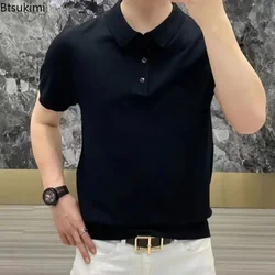 Polos de manga corta lisos de lujo para hombre, camisetas informales de negocios con solapa cómoda, camiseta de ocio coreana, novedad de verano