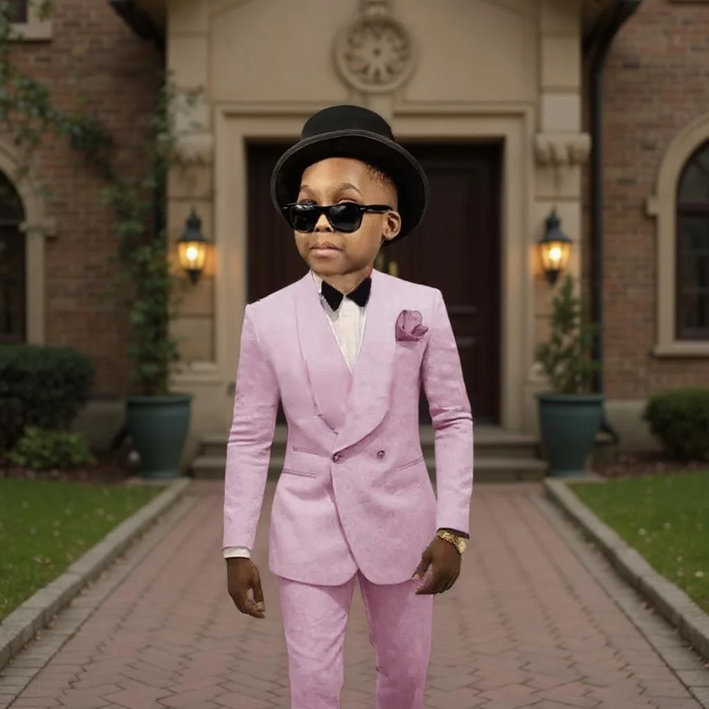 Double Breasted Kids Formal Suit for Boys 3-16 Years 2 Pcs Children Floral Wedding Tuxedo for Birthday Party Blazer with Pants
