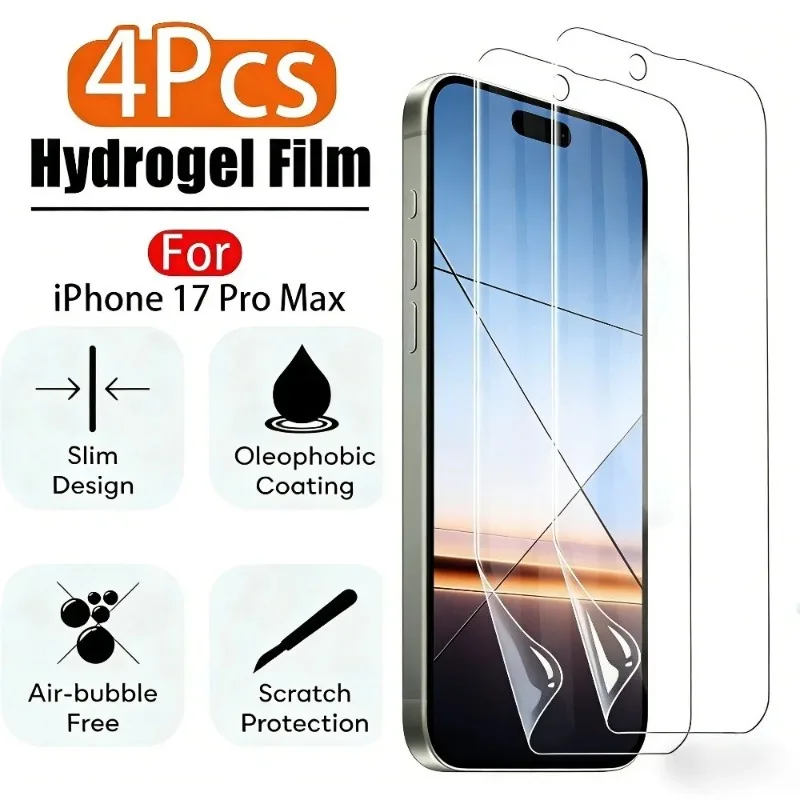 4er-Pack Vollflächige Hydrogel-Schutzfolie für iPhone 17 16 15 14 Pro Max Air 15 16 Plus 13 12 11 Pro Mini XS XR Ultra Klarer Displayschutz